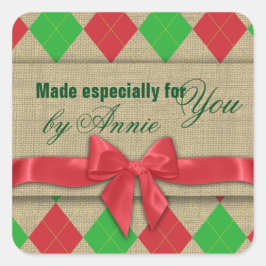 Land Argyle Burlap en Bow Vierkante Sticker