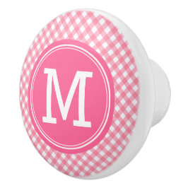Land Baby Pink Gingham Personaliseer Monogram Keramische Knop