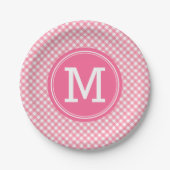Land Baby Pink Gingham Personaliseer Monogram Papieren Bordje (Voorkant)