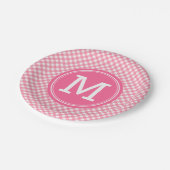 Land Baby Pink Gingham Personaliseer Monogram Papieren Bordje (Gekanteld)