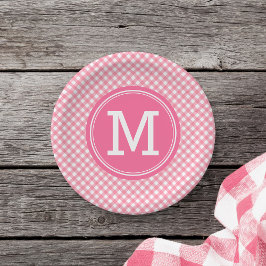 Land Baby Pink Gingham Personaliseer Monogram Papieren Bordje