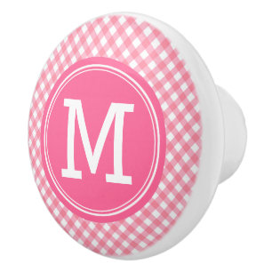 Land Baby roze Gingham personaliseer Monogram Keramische Knop