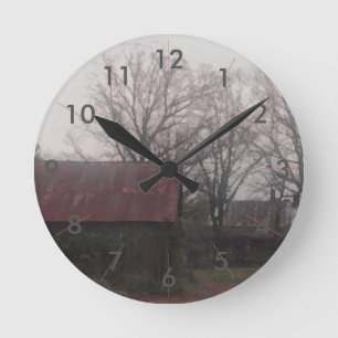 Land Barn Rustic Winter Scene Autumn Americana Ronde Klok