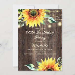 Land Barn String Lights Sunflower 50th Birthday Kaart