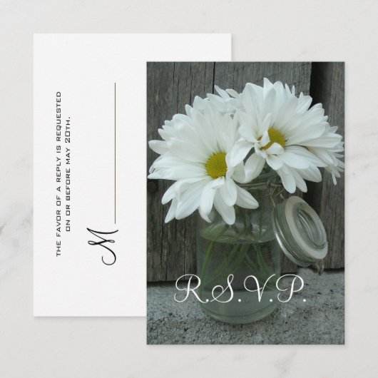 Land/Barn Wedding RSVP - Daisies Mason Jar (Voorkant / Achterkant)