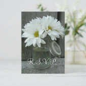 Land/Barn Wedding RSVP - Daisies Mason Jar Kaartje (Staand voorkant)