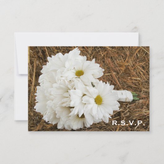 Land/Barn Wedding RSVP - Daisy Bouquet & Hay Kaartje (Voorkant)