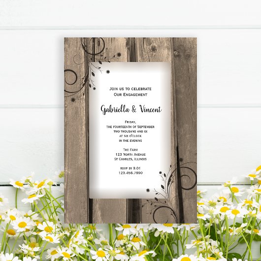 Land Barn Wood en Flowers Engagement Party Kaart