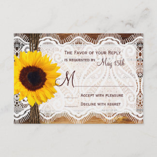 Land Barn Wood Lace Sunflower WeddenrSVP-kaart RSVP Kaartje