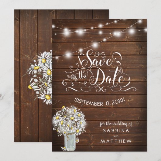 Land Barn Wood Mason Jar Daisy BarefootBride™ (Voorkant / Achterkant)