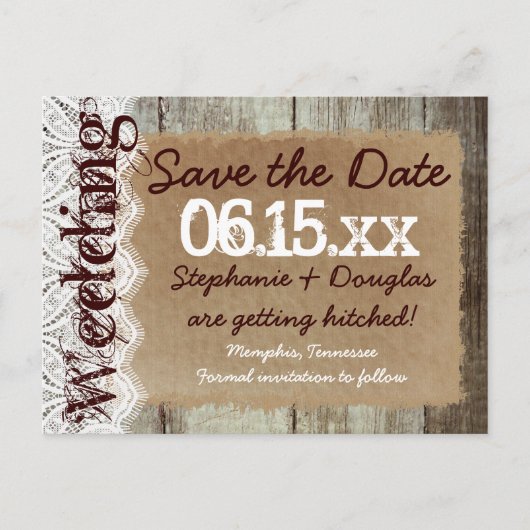 Land Barn Wood Rustic Save the Date Briefkaarten (Voorkant)
