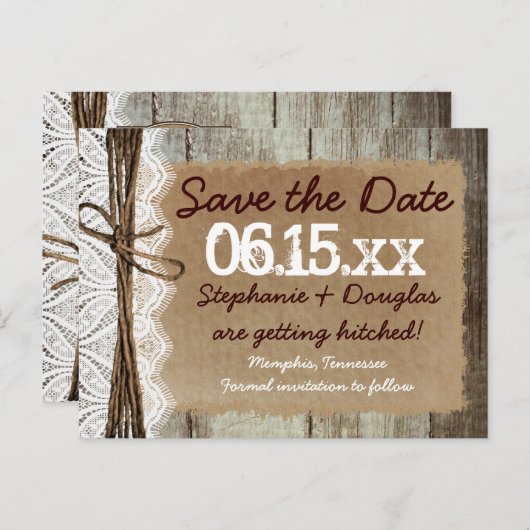 Land Barn Wood Rustic Save the Date Briefkaarten (Voorkant / Achterkant)