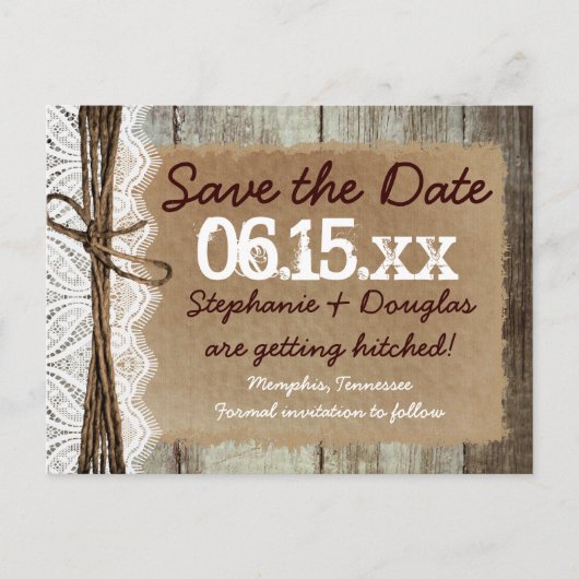 Land Barn Wood Rustic Save the Date Briefkaarten (Voorkant)