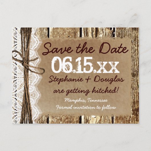Land Barn Wood Rustic Save the Date Briefkaarten (Voorkant)