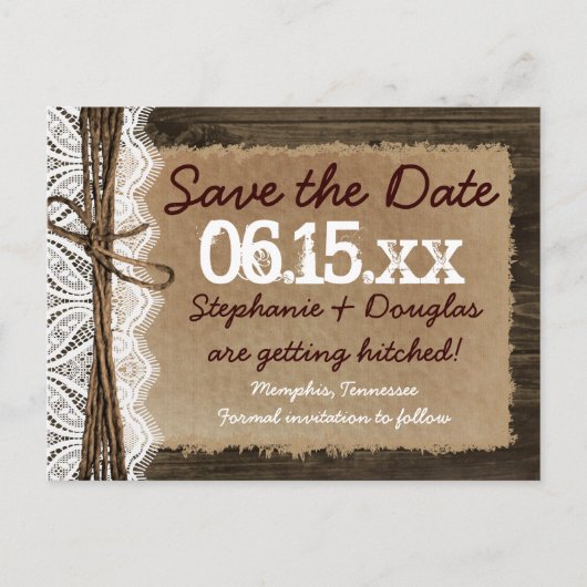Land Barn Wood Rustic Save the Date Briefkaarten (Voorkant)