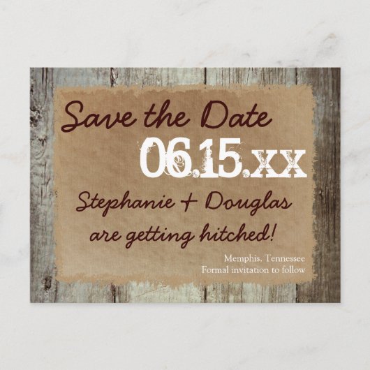 Land Barn Wood Rustic Save the Date Briefkaarten (Voorkant)
