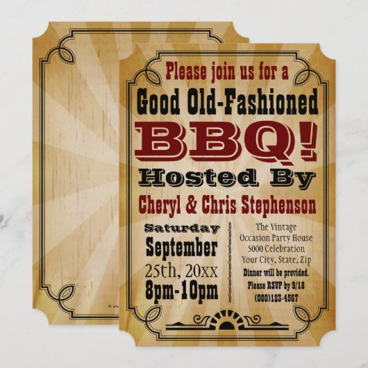  land BBQ Barbeque Party, oud-Fashioned Kaart (Voorkant / Achterkant)