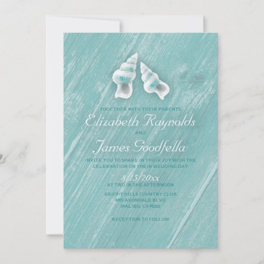 Land Beach Seashells Destination Wedding Invite Kaart (Voorkant)