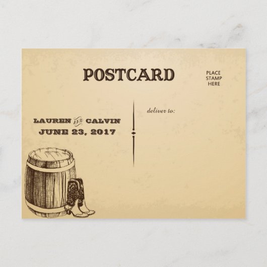 Land Bewaar de datum Kaart voor uw rustieke bruilo (Achterkant)