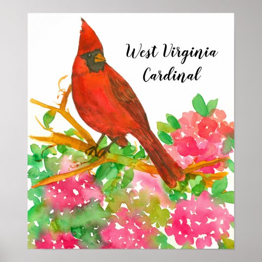 Land Bird of West Virginia Cardinaal Rhododendron Poster (Voorkant)