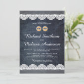 Land Blauw Denim Wit Kant Bruiloft Uitnodiging (Staand voorkant)