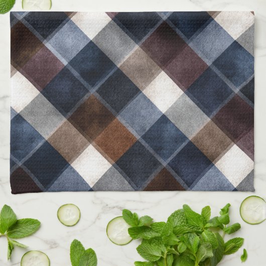 Land Blauw Rood Wit Grijs Vierkanten Theedoek (Gevouwen)
