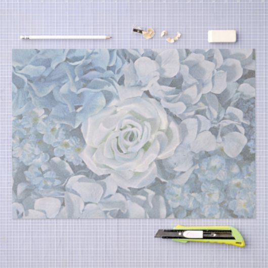 Land Blauw Roos & Hydragea Bloemenprint Tissuepapier (Craft)