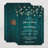 Land Blauwgroen Schuur Hout String Lights Wedding Kaart (Voorkant / Achterkant)