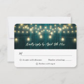 Land Blauwgroen Schuur Hout String Lights Wedding RSVP Kaartje (Voorkant)