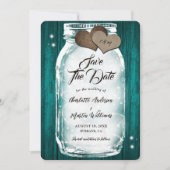 Land Blauwgroen Wood Hearts Lights Mason Jar Weddi Save The Date (Voorkant)