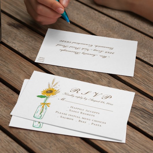 Land Bloemen Geel Zonnebloem Bruiloft RSVP Uitnodiging Briefkaart