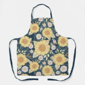 Land Bloemen Geel Zonnebloem Marine Blauw Schort (Voorkant)
