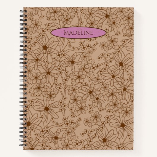 Land Bloemen Hand getrokken Patroon Tan  Notitieboek (Voorkant)