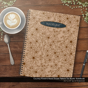 Land Bloemen Hand getrokken Patroon Tan Notitieboek