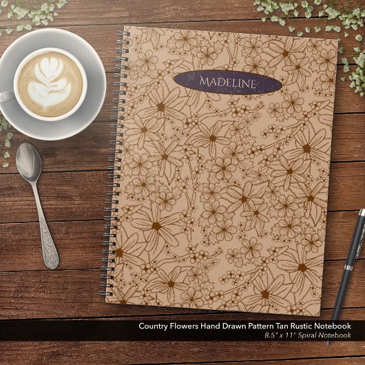Land Bloemen Hand getrokken Patroon Tan Notitieboek