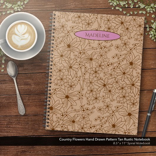 Land Bloemen Hand getrokken Patroon Tan  Notitieboek