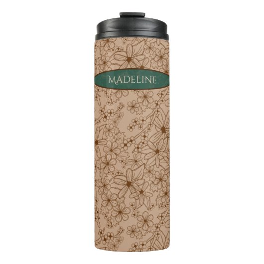 Land Bloemen Hand getrokken Patroon Tan  Thermosbeker (Voorkant)