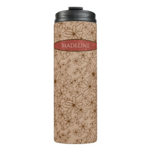 Land Bloemen Hand getrokken Patroon Tan  Thermosbeker