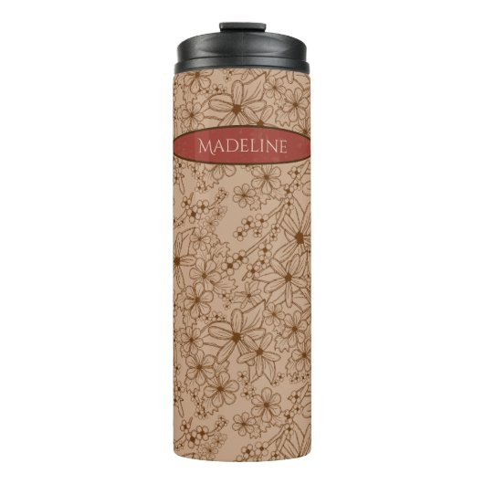 Land Bloemen Hand getrokken Patroon Tan  Thermosbeker (Voorkant)