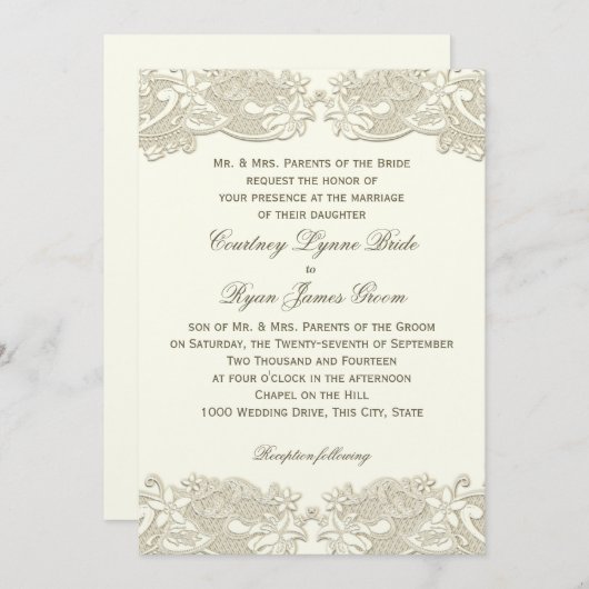 Land Bloemen  Kant Design Bruiloft Kaart (Voorkant / Achterkant)