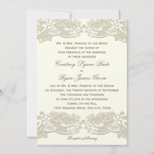 Land Bloemen  Kant Design Bruiloft Kaart (Voorkant)