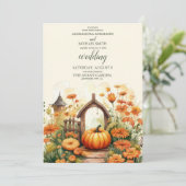 Land Bloemen Pompoen Scrip Bruiloft Kaart (Staand voorkant)