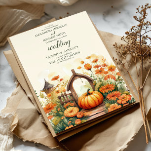 Land Bloemen Pompoen Scrip Bruiloft Kaart