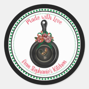 Land Bloemen Rooster Iron Skillet Keuken Ronde Sticker