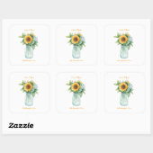 Land Bloemen Rustieke Zonnebloem Mason Jar Wedding Vierkante Sticker (Vel)