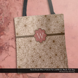 Land Bloemen: Tan en Brick Red Monogrammed Tote Bag