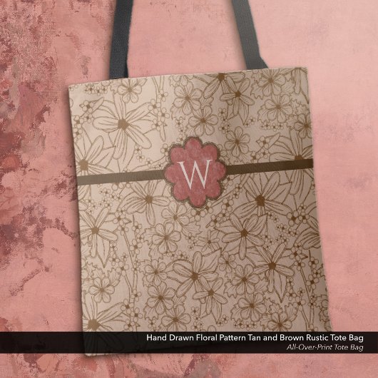 Land Bloemen: Tan en Brick Red Monogrammed Tote Bag