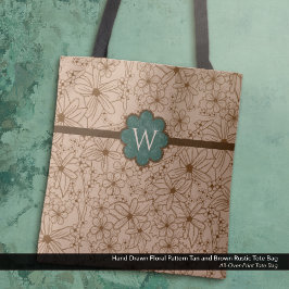 Land Bloemen: Tan en Hunter Groen Monogrammed Tote Bag