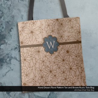 Land Bloemen: Tan en Navy Blue Monogrammed Tote Bag