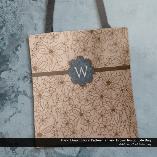 Land Bloemen: Tan en Navy Blue Monogrammed Tote Bag